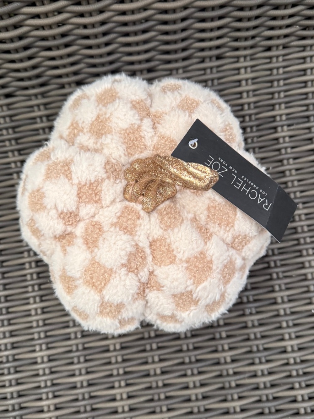 Rachel Zoe Checker Plush Pumpkin with Gold Stem - NWT